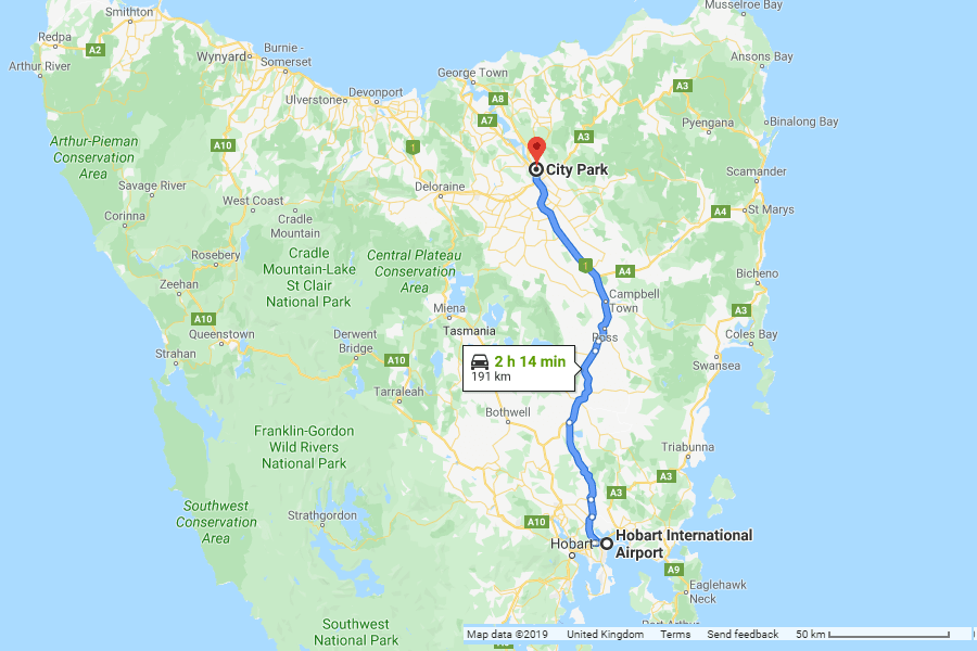Directions from Hobart Airport Car Park to the Launceston Festivale - Tasmania