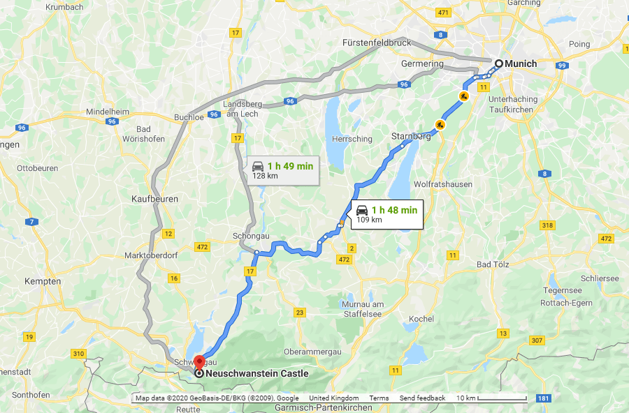 Directions from Munich to Neuschwanstein Castle