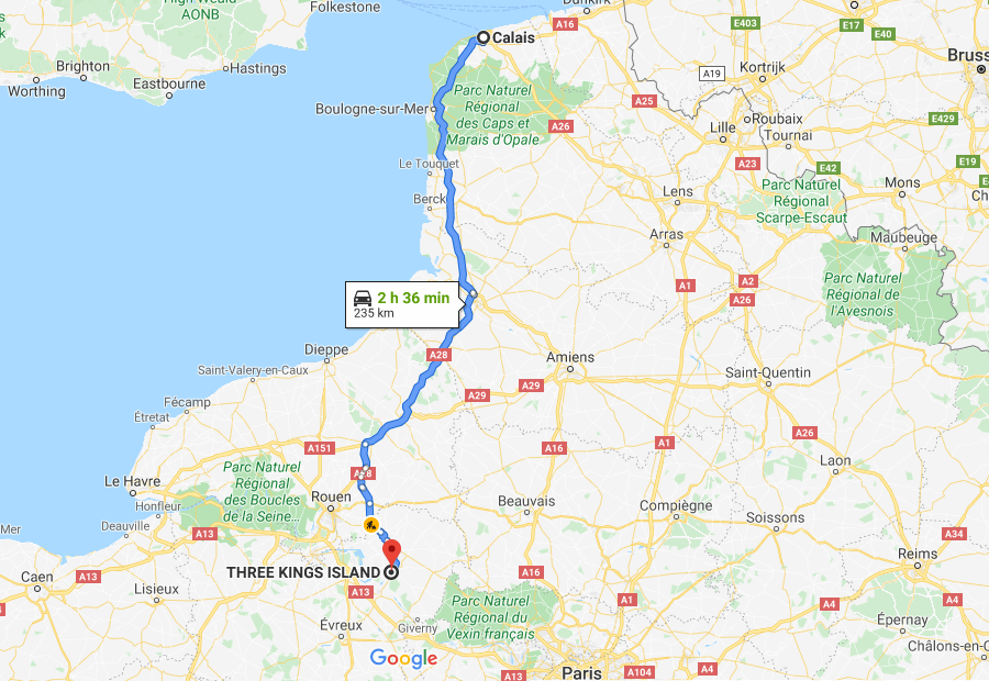 Map from Calais to Lile des Trois Rois