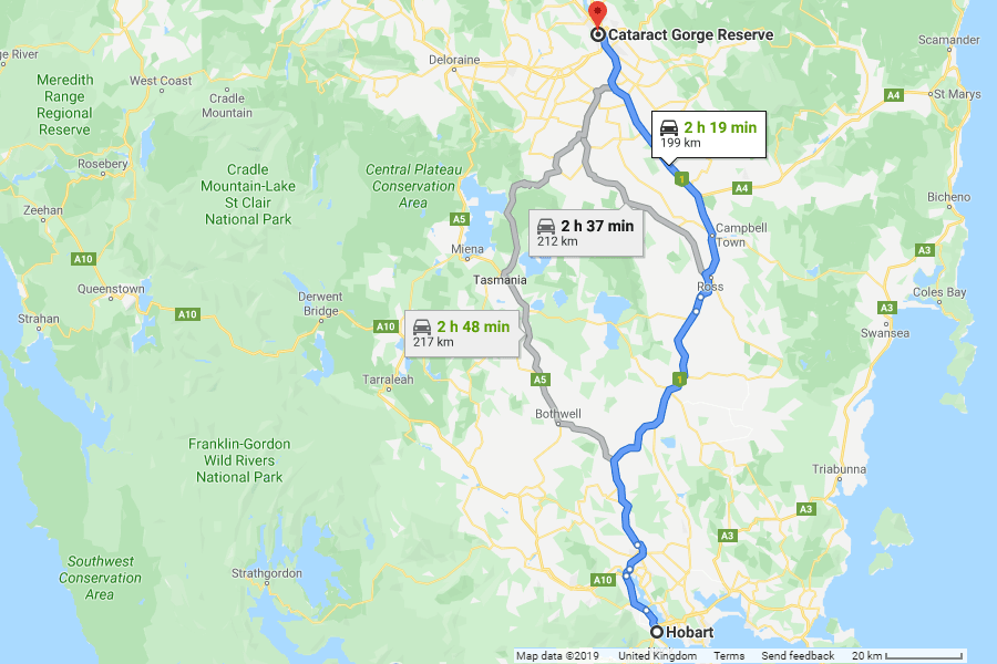 Directions from Hobart to Cataract Gorge