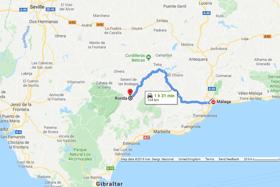 Directions from Malaga to Ronda